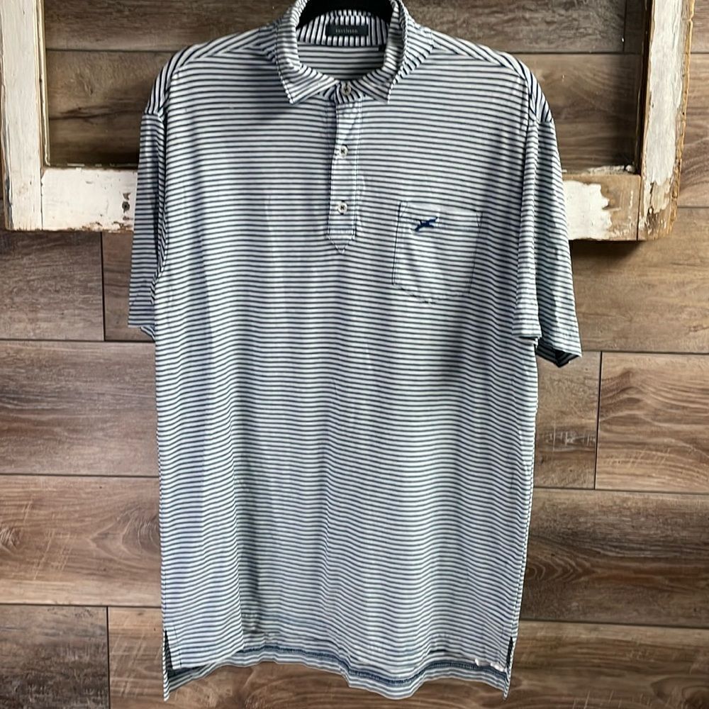 Turtleson Men’s Performance Striped Polo Shirt, Size Large, Blue Striped